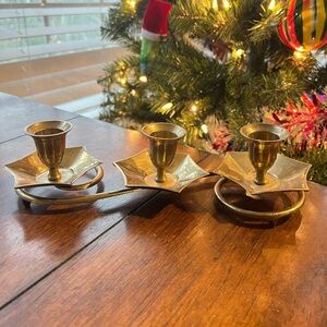 vintage brass three leaf candle stick holder